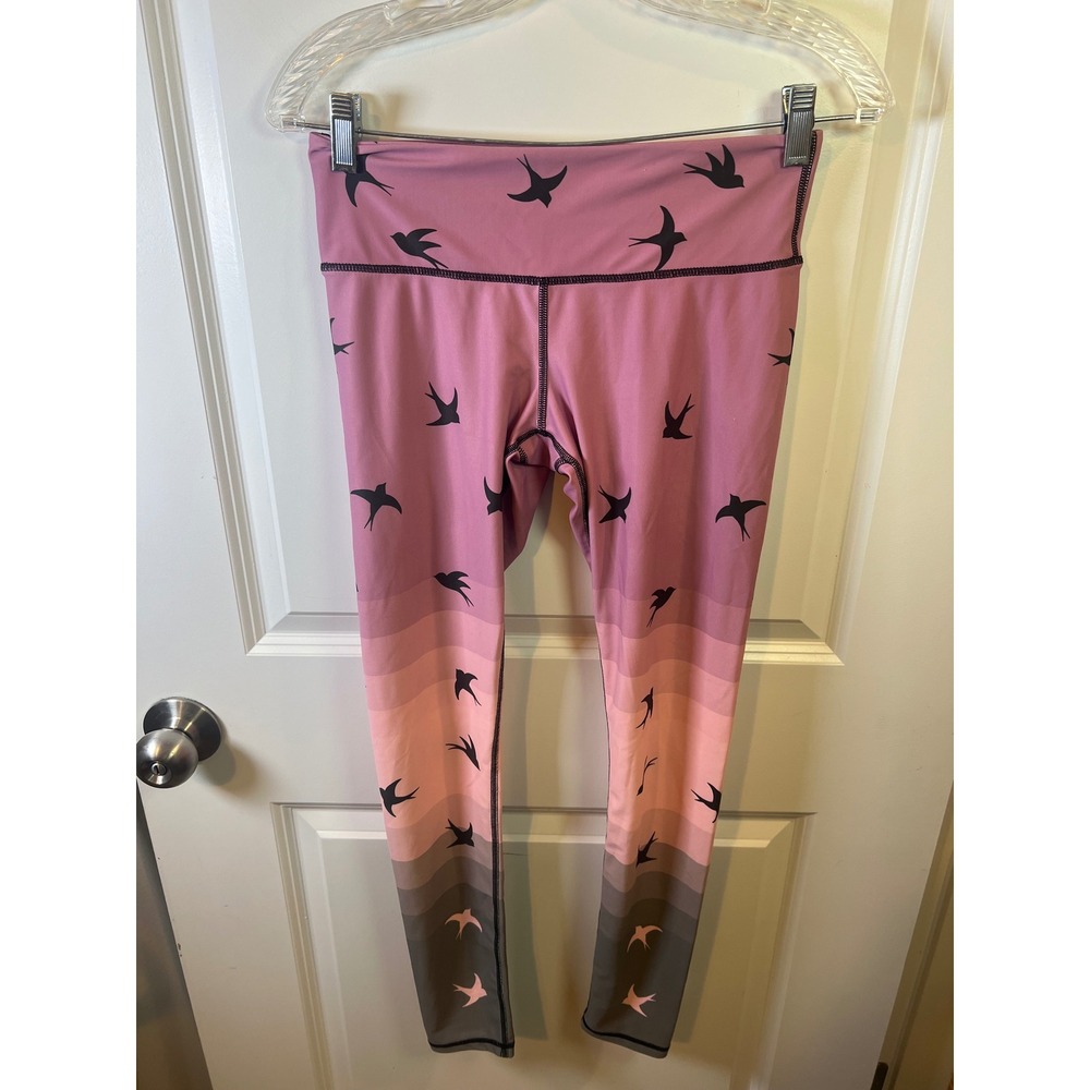 Noli Womens Leggings Swallow Bird Print Ombre Pink Grey Size S